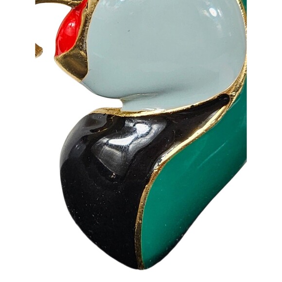 Vintage Multi Color Enamel Parrot Bird Brooch Pin Gold Trim Retro Bulky - Picture 9 of 9